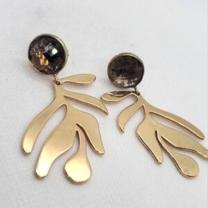 Lizet Miro- Elegant Earringa In Gold Leaf And Quarts Stone - Like-New-